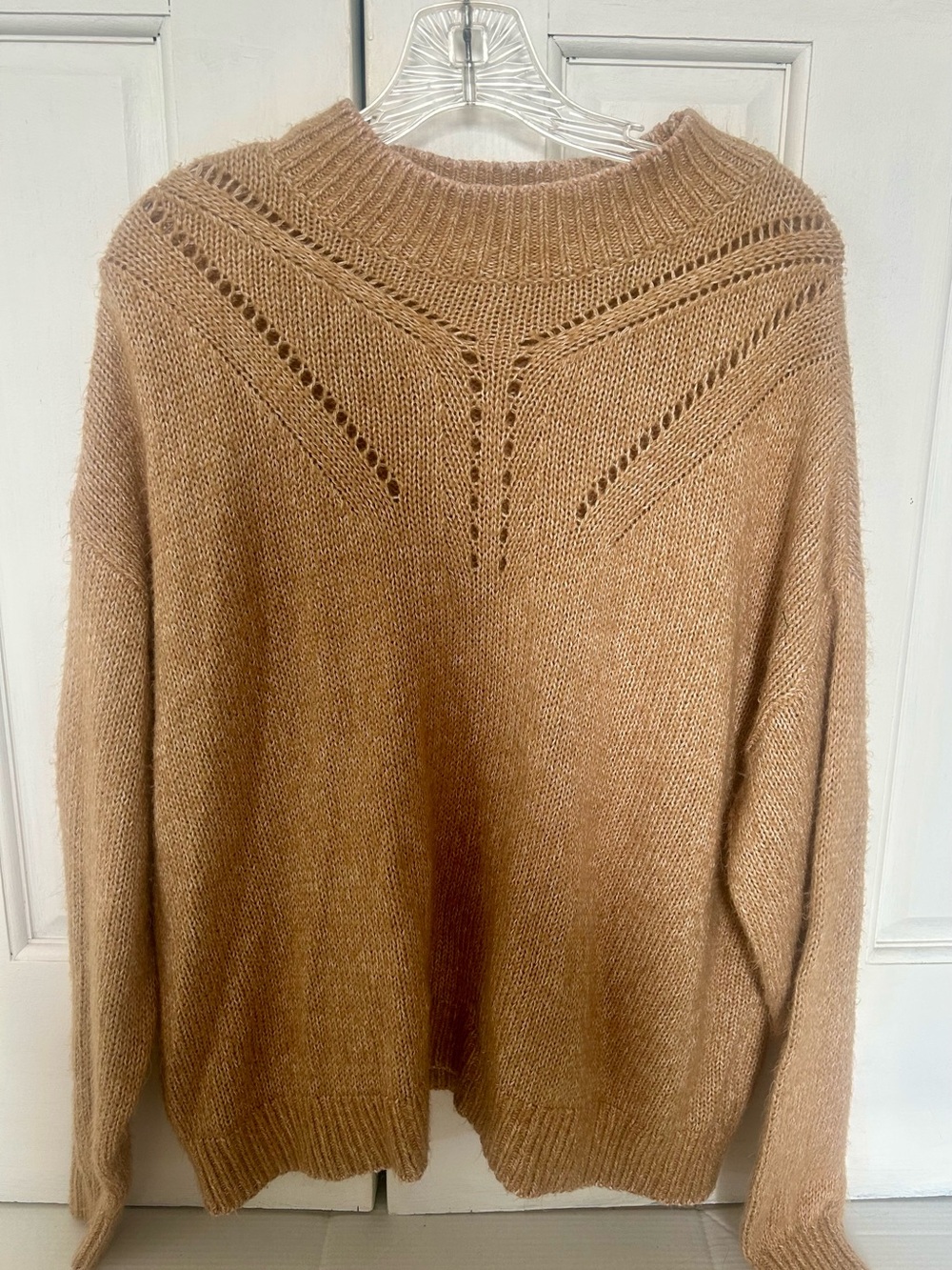 Banana Republic Camel Open-Stitch Turtleneck Sweater